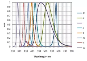 A graph of wavelengths in different colors