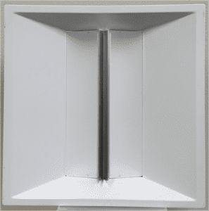 A picture of the Telelumen Octa programmable LED luminaire. A ceiling mountable 2x2 LED luminaire with 8 LED channels able to synthesize full spectrum natural daylight including D50, and D65 CIE standard illuminants.