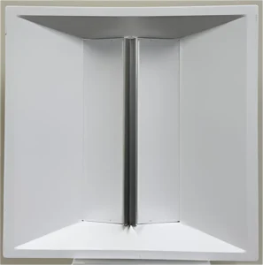 A picture of the Telelumen Octa programmable LED luminaire. A ceiling mountable 2x2 LED luminaire with 8 LED channels able to synthesize full spectrum natural daylight including D50, and D65 CIE standard illuminants.