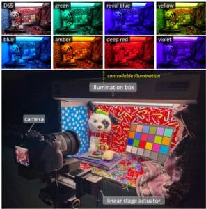 Camera setup with color-controlled illumination box.